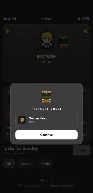 Treasure chest with the reward for a won day